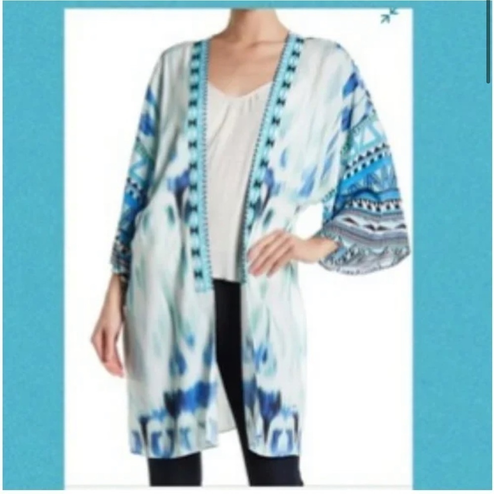 Hale Bob Anthropologie Kimono Cardigan Printed Geometric Boho Lightweight Sz XS